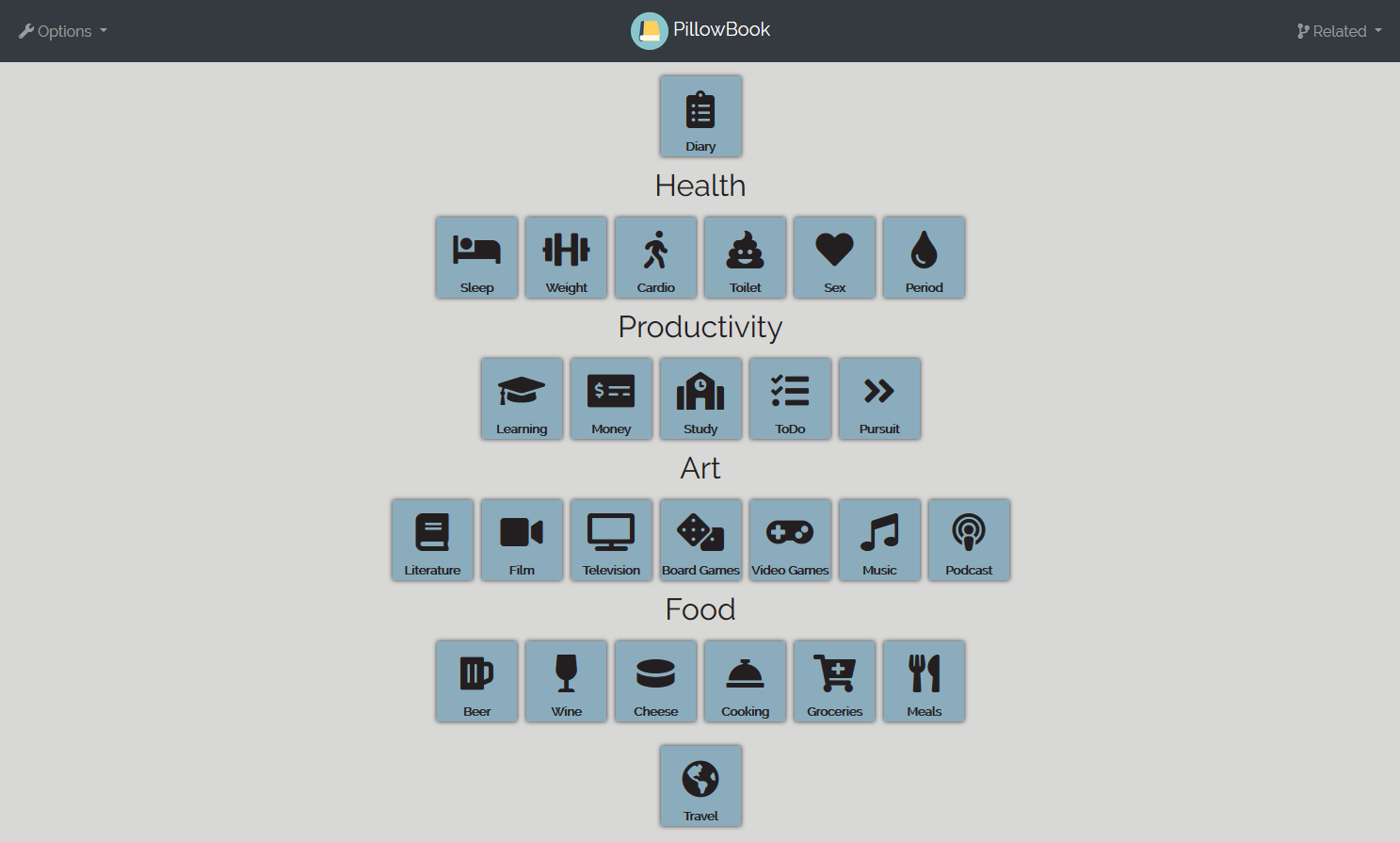 A screenshot of Pillow-Book's home page
